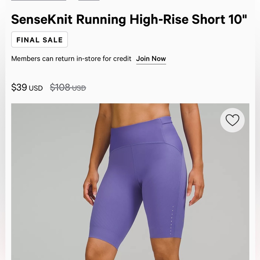 Lululemon SenseKnit Running High-Rise Short 10"